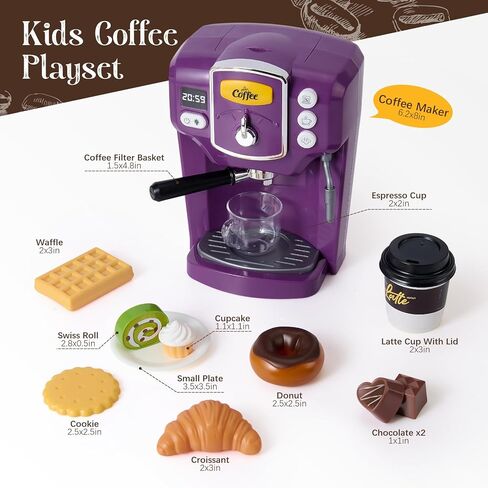 Toylink Toy Coffee Maker for Kids with Sound and Lights, Purple Kids Coffee Playset Pretend Play Kitchen Accessories with Cups & Play Food, Toddler Toys Birthday Gifts for 3 4 5 6 Years Old Girls Boys in Kuwait