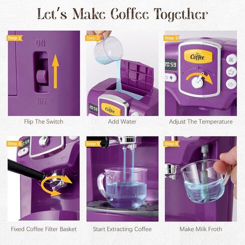 Toylink Toy Coffee Maker for Kids with Sound and Lights, Purple Kids Coffee Playset Pretend Play Kitchen Accessories with Cups & Play Food, Toddler Toys Birthday Gifts for 3 4 5 6 Years Old Girls Boys in Kuwait