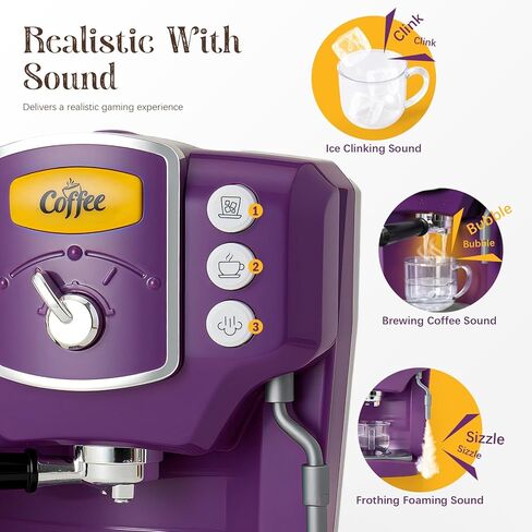 Toylink Toy Coffee Maker for Kids with Sound and Lights, Purple Kids Coffee Playset Pretend Play Kitchen Accessories with Cups & Play Food, Toddler Toys Birthday Gifts for 3 4 5 6 Years Old Girls Boys in Kuwait