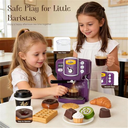 Toylink Toy Coffee Maker for Kids with Sound and Lights, Purple Kids Coffee Playset Pretend Play Kitchen Accessories with Cups & Play Food, Toddler Toys Birthday Gifts for 3 4 5 6 Years Old Girls Boys in Kuwait
