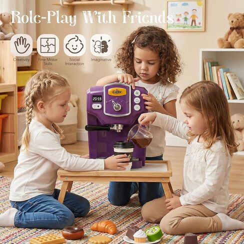 Toylink Toy Coffee Maker for Kids with Sound and Lights, Purple Kids Coffee Playset Pretend Play Kitchen Accessories with Cups & Play Food, Toddler Toys Birthday Gifts for 3 4 5 6 Years Old Girls Boys in Kuwait