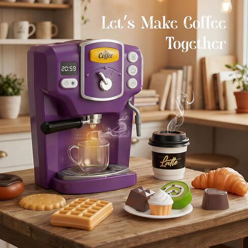 Toylink Toy Coffee Maker for Kids with Sound and Lights, Purple Kids Coffee Playset Pretend Play Kitchen Accessories with Cups & Play Food, Toddler Toys Birthday Gifts for 3 4 5 6 Years Old Girls Boys in Kuwait