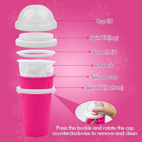 2PCS Slushie Maker Cup - DIY Magic Slushy Maker Squeeze Cup, Smoothie Squeeze Cup for Juices, Milk and Ice Cream Make, Double Layers Silicone Slushie Cup with Straw for Friends Gift Pink+Blue in Saudi Arabia