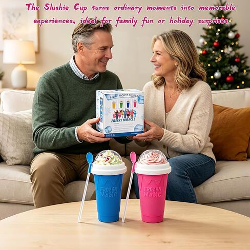 2PCS Slushie Maker Cup - DIY Magic Slushy Maker Squeeze Cup, Smoothie Squeeze Cup for Juices, Milk and Ice Cream Make, Double Layers Silicone Slushie Cup with Straw for Friends Gift Pink+Blue in Saudi Arabia
