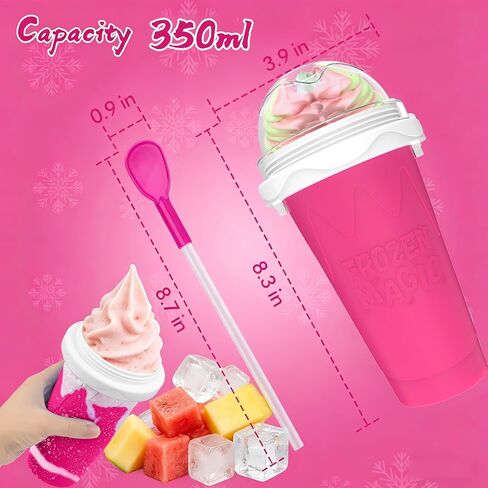 2PCS Slushie Maker Cup - DIY Magic Slushy Maker Squeeze Cup, Smoothie Squeeze Cup for Juices, Milk and Ice Cream Make, Double Layers Silicone Slushie Cup with Straw for Friends Gift Pink+Blue in Saudi Arabia