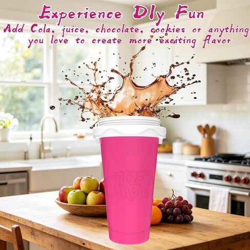 2PCS Slushie Maker Cup - DIY Magic Slushy Maker Squeeze Cup, Smoothie Squeeze Cup for Juices, Milk and Ice Cream Make, Double Layers Silicone Slushie Cup with Straw for Friends Gift Pink+Blue in Kuwait