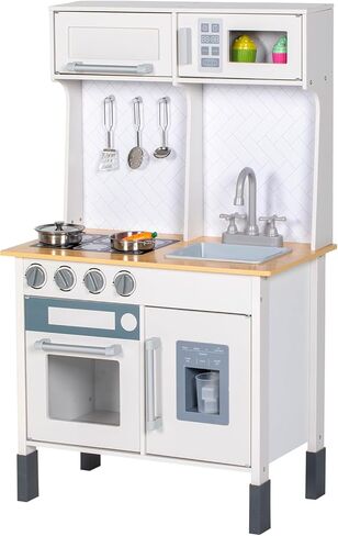 BRINJOY Kids Kitchen Playset، مطبخ خشبي للعب التظاهري للأطفال مع صنبور، حوض، موقد، فرن، أواني الطبخ، خزائن التخزين، لعبة لعب دور الأطفال الصغار، مجموعة المطبخ هدية للفتيات والأولاد 3+ (أبيض) in Kuwait