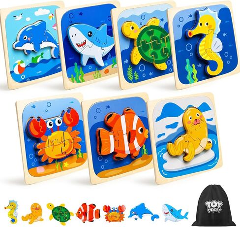 TOY Life Wooden Puzzles for Toddlers 1-3, 7 Pack Dinosaur Puzzle for Kid Age 1-3, Dinosaur Toys for Kids, Montessori Toys for Kids Birthday Gifts for 1 2 3 + Year Old Boys Girls in Saudi Arabia