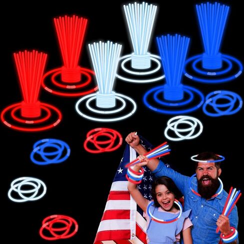 Bulk Patriotic Red White Blue glow sticks 300 PCS,Light up Bracelets Necklaces Accessories for Kids,Glow Party Favors Supplies Decorations for Independence Day, Fourth 4 of July Parade, Birthday, Pool in Kuwait