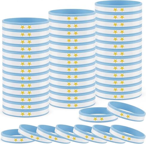 Outus 100 Pcs Argentina Ball Theme Silicone Bracelets Bulk Blue White Rubber Wristbands Sport Theme Bracelets for Sport Events Party Supplies Birthday Gifts Favors in Kuwait