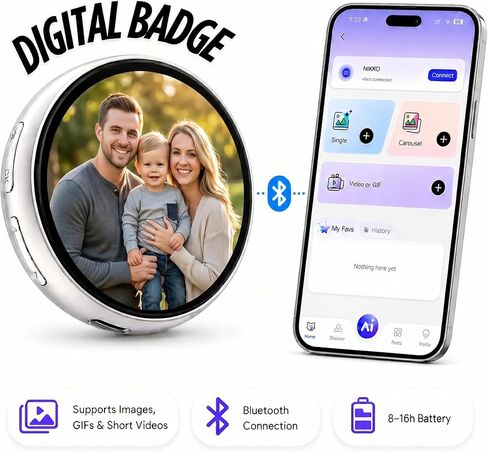 PINTURA x beam box Smart Digital Badge Pin & Wearable GIF Player, Pixel Badge Pin Digital Display, Birthday Day Gifts with Customizable Photo Slideshow, Magnetic Ita Bag Accessories, Anime Pins for Cosplay in Kuwait