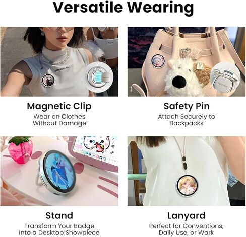 PINTURA x beam box Smart Digital Badge Pin & Wearable GIF Player, Pixel Badge Pin Digital Display, Birthday Day Gifts with Customizable Photo Slideshow, Magnetic Ita Bag Accessories, Anime Pins for Cosplay in Kuwait