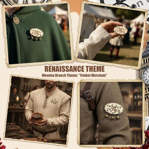 Renaissance Themed Wooden Pins, Funny Trinket Trader Badges, Medieval Renaissance Accessories, Brooch Pins for Medieval Renaissance Festivals and Cosplay Historical Dress in Kuwait