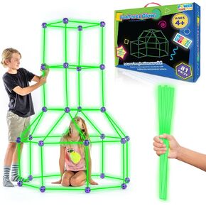 Fun Forts Glow Fort Building Kit for Kids - 81 Pack Glow in The Dark STEM Building Toys Indoor Outdoor Play Tent for Kids Construction Toys with 53 Rods and 28 Spheres in Kuwait