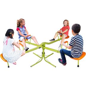 SUPER DEAL Teeter Totter Kids Seesaw, Outdoor Playground Equipment 360 Degrees Rotate All Steel Extendable Tubes for Toddlers Children Backyard, Green and Orange, 4 Seat in Kuwait