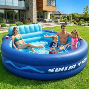 Inflatable Pool with Seats and Headrest,Oversized Thickened Large Blow Up Pool for Audlt,Inflatable Backyard Pools for Adult,Durable Swim Center Inflatable Family Lounge Pool 90"×90"×20" in Kuwait
