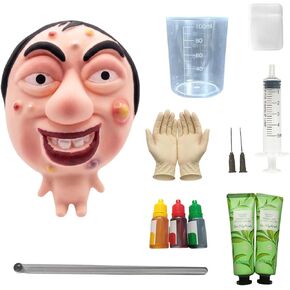 Premium Pimple Popper Toy Face, Customizable Pimple Colors ,Reusable Pimple Popping Fidget Toy with Upgraded Gloves & Detailed Manual, 12-Piece Pimple Popper Kit (Buzz Cut Guy) in Kuwait