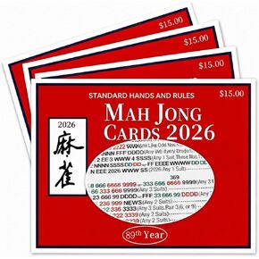 مجموعة بطاقات Mahjong 2026 مكونة من 4 قطع، ورقة غش لقواعد Mahjong الرسمية وورقة الغش للأيدي، ودليل مرجعي سريع للمبتدئين واللاعبين المتقدمين، وبطاقات Mahjong Hands سهلة القراءة، وأدوات مساعدة محمولة في الألعاب in Kuwait