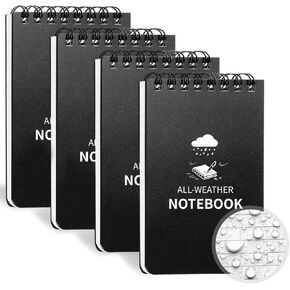 Waterproof Notebook, 4 Pack Pocket Notepad, 3" x 5" Top-Spiral Weatherproof NotePad, All Weather Police Pocket Notebook Mini Memo Steno Note Pads for Outdoor Office School Recording, Black in Kuwait