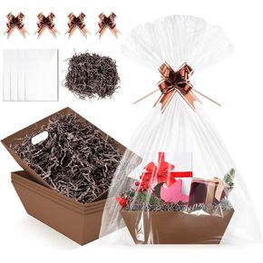 EVELOMO 5 Pack Empty Gift Baskets to Fill - 12" x 10" Large Baskets for Gifts Empty, Sturdy DIY Gifts Baskets Sets with 200g Crinkle Cut Papers for Birthdays Weddings Parties & Holidays (Kraft) in Saudi Arabia