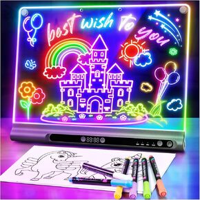 16“ Rechargeable LED Drawing Board, 9-Color Light Modes with Timer & Built-in Stand, Neon Art Dry Erase Glow Up Doodle Note Pad, Sketching Gift Toy for Kids/Girls/Teens, 6 Markers & Tracing Book in Saudi Arabia