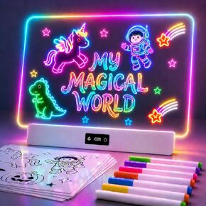 لوحة رسم LED مقاس 16 بوصة للأطفال من TAEMVV مع شاشة عرض، تابلت كتابة LCD مضيء قابل لإعادة الشحن مع بطارية 15 ساعة وحامل، 8 ألوان 3 أوضاع ديناميكية لوحة إضاءة متوهجة لهدايا عيد الميلاد in Kuwait