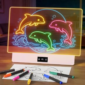 لوحة رسم LED مقاس 16 بوصة للأطفال، لوحة توهج نيون قابلة لإعادة الشحن USB-C للتتبع واللعب الإبداعي، بطارية 2000 مللي أمبير في الساعة مع وقت تشغيل 72 ساعة، سطح أكريليك مضاد للخدش 5H، 7 علامات ومجموعة ورق تتبع A4 in Kuwait