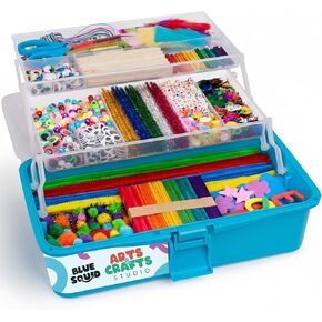 Blue Squid Arts & Crafts Box (Blue)- 2800+ pcs Deluxe Craft Supplies Box, 2 Drawers, 18 Compartments, Sturdy Handle - Art Crafting Kit Birthday Gifts for Kids, School Supply for Ages 4-12 in Kuwait