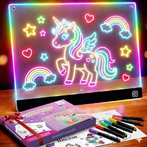 لوحة رسم LED للفتيات، USB-C 10 بوصة 7 ألوان DIY Doodle Glow Tablet، 7 أقلام، 10 أوراق تتبع - ألعاب يونيكورن للفتيات بعمر 3 سنوات فما فوق، هدايا عيد ميلاد للفتيات 4 5 6 7 8 9 سنوات، مجموعة لوحة فنية مضيئة in Kuwait