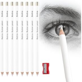 Prudiut Eraser Pencils for Artists White Wood Pencil Erasers Students - Sketching Charcoal Drawing Office School Supplies 8 Pack with Sharpener Revise Details Highlight Effect Safe Kids Stationery in Kuwait