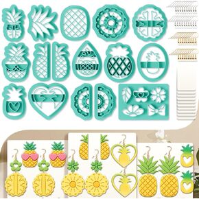 16Pcs Pineapple Polymer Clay Cutters Set Fruit Flower Clay Earrings Cutters for Adults Polymer Jewelry Cutter with Earrings Accessories DIY Craft Supplies in Kuwait