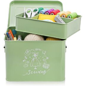 ZOOFOX Sewing Organizer for Sewing Supplies, Metal Sewing Box with Removable Tray and Reinforced Handles, Vintage Sewing Basket for Accessories Storage, Mother Birthday Mother's Day Gifts in Kuwait