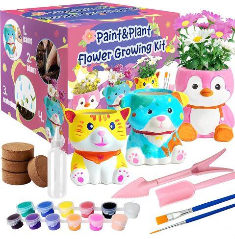 yasest Paint & Plant Flower Growing Kit for Kids - 4 Set DIY Animal Pattern Ceramic Painting Kit, Kids Gardening Set, Arts & Crafts for Ages 8-12, Birthday Gifts for 5 6 7 8 9 10 11 12 Year Old Girl in Kuwait