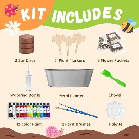 PLANTMEW Paint & Plant Flower Growing Kit for Kids - Fun Kids Gardening Set - Unique Birthday, Crafts & Arts, Gardening Gifts for Girls & Boys, Ages 5, 6, 7, 8-12 Years Old, Easter Gifts for Girls in Saudi Arabia