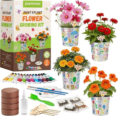 PLANTMEW Paint & Plant Flower Growing Kit for Kids - Fun Kids Gardening Set - Unique Birthday, Crafts & Arts, Gardening Gifts for Girls & Boys, Ages 5, 6, 7, 8-12 Years Old, Easter Gifts for Girls in Saudi Arabia
