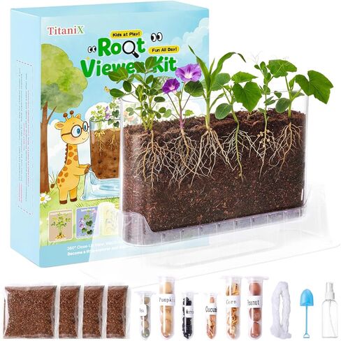 TitaniX Root Viewer Kit for Kids with 6 Seed Varieties, STEM Science Toy & Craft Growing Kits for Boys & Girls, Grow Your Own Plant for Ages 4-8 Birthday Gifts for Boy,4, 5, 6, 7, 8, Year Old in Kuwait