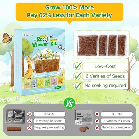 TitaniX Root Viewer Kit for Kids with 6 Seed Varieties, STEM Science Toy & Craft Growing Kits for Boys & Girls, Grow Your Own Plant for Ages 4-8 Birthday Gifts for Boy,4, 5, 6, 7, 8, Year Old in Kuwait