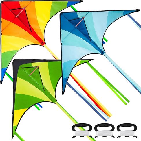 JOYIN 3 Packs Large Delta Kite Gradient Rainbow, Easy to Fly Huge for Kids and Adults, Large Delta Beach Kite for Outdoor Games and Activities in Kuwait