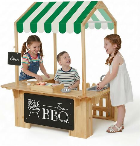 EDUBEBO Kids Outdoor Playhouse, Mud Kitchen, BBQ Toys,Outdoor playsets, Ideal Role Play Toy Gift for Toddlers and Kids Ages 3-8 (White) in Kuwait