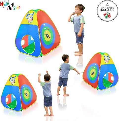 Hide N Side 5 قطع من خيام وأنفاق كرات الكرة للأطفال، خيمة لعب لصالة الألعاب الرياضية في الغابة للأطفال الصغار مع لعبة نفق الزحف، للأولاد والرضع والأطفال، هدية داخلية وخارجية، لعبة مستهدفة مع 4 كرات رمي ​​السهام in Kuwait
