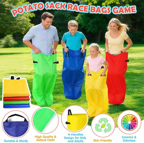 77 Pcs Potato Sack Race Bags, 8-in-1 Outdoor Carnival Games for Kids and Adults, Bean Bags Ring Toss, Tug of War Rope, Megaphone, Field Day Games for Lawn, Backyard, School, Birthday, Family, Beach in Kuwait