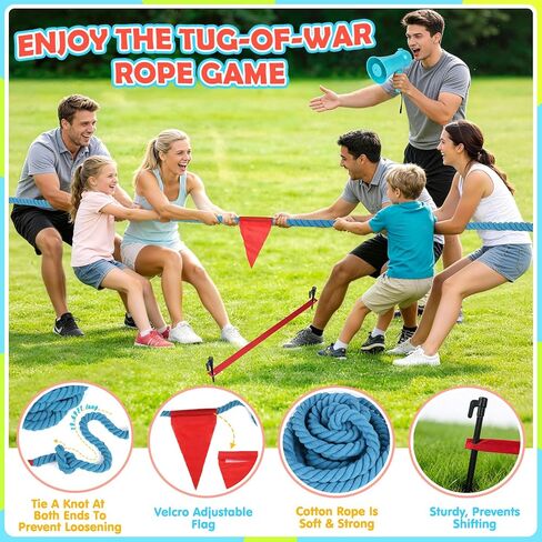 77 Pcs Potato Sack Race Bags, 8-in-1 Outdoor Carnival Games for Kids and Adults, Bean Bags Ring Toss, Tug of War Rope, Megaphone, Field Day Games for Lawn, Backyard, School, Birthday, Family, Beach in Kuwait