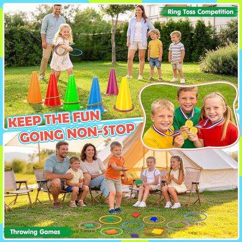 77 Pcs Potato Sack Race Bags, 8-in-1 Outdoor Carnival Games for Kids and Adults, Bean Bags Ring Toss, Tug of War Rope, Megaphone, Field Day Games for Lawn, Backyard, School, Birthday, Family, Beach in Kuwait