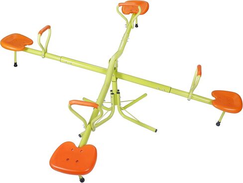 SUPER DEAL Teeter Totter Kids Seesaw, Outdoor Playground Equipment 360 Degrees Rotate All Steel Extendable Tubes for Toddlers Children Backyard, Green and Orange, 4 Seat in Kuwait