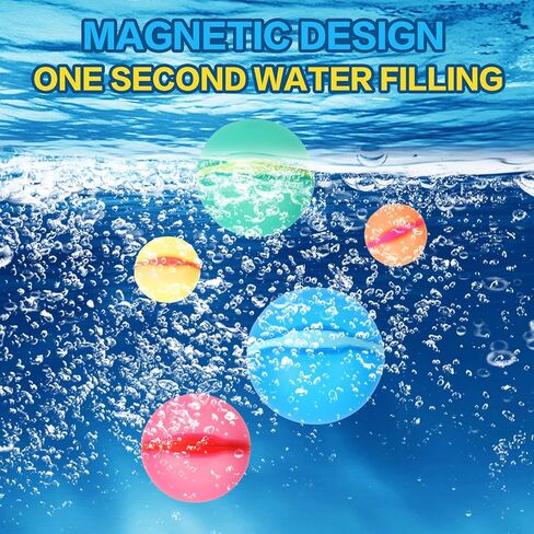 Reusable Water Balloons, 12 Pack Magnetic Refillable Water Balloons Quick Fill, Summer Fun for Kids Outdoor Pool Water Toys, Reusable Summer Outdoor Toys in Kuwait