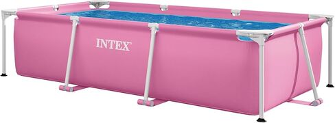INTEX Rectangular Frame 8 ft 6 in x 5 ft 4 in x 26 in Above Ground Pool, Swimming Pool with Steel Frame, Pink - Pump Not Included in Kuwait