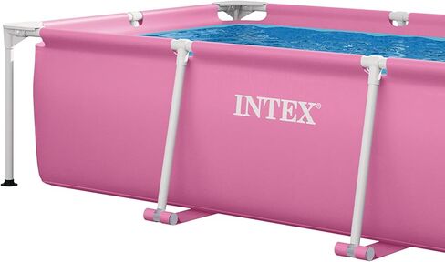 INTEX Rectangular Frame 8 ft 6 in x 5 ft 4 in x 26 in Above Ground Pool, Swimming Pool with Steel Frame, Pink - Pump Not Included in Kuwait