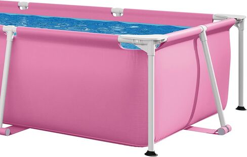 INTEX Rectangular Frame 8 ft 6 in x 5 ft 4 in x 26 in Above Ground Pool, Swimming Pool with Steel Frame, Pink - Pump Not Included in Kuwait