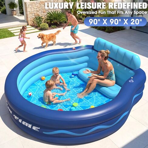 Inflatable Pool with Seats and Headrest,Oversized Thickened Large Blow Up Pool for Audlt,Inflatable Backyard Pools for Adult,Durable Swim Center Inflatable Family Lounge Pool 90"×90"×20" in Kuwait