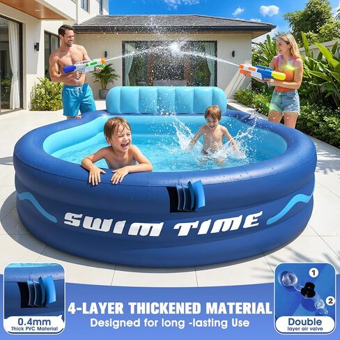 Inflatable Pool with Seats and Headrest,Oversized Thickened Large Blow Up Pool for Audlt,Inflatable Backyard Pools for Adult,Durable Swim Center Inflatable Family Lounge Pool 90"×90"×20" in Kuwait